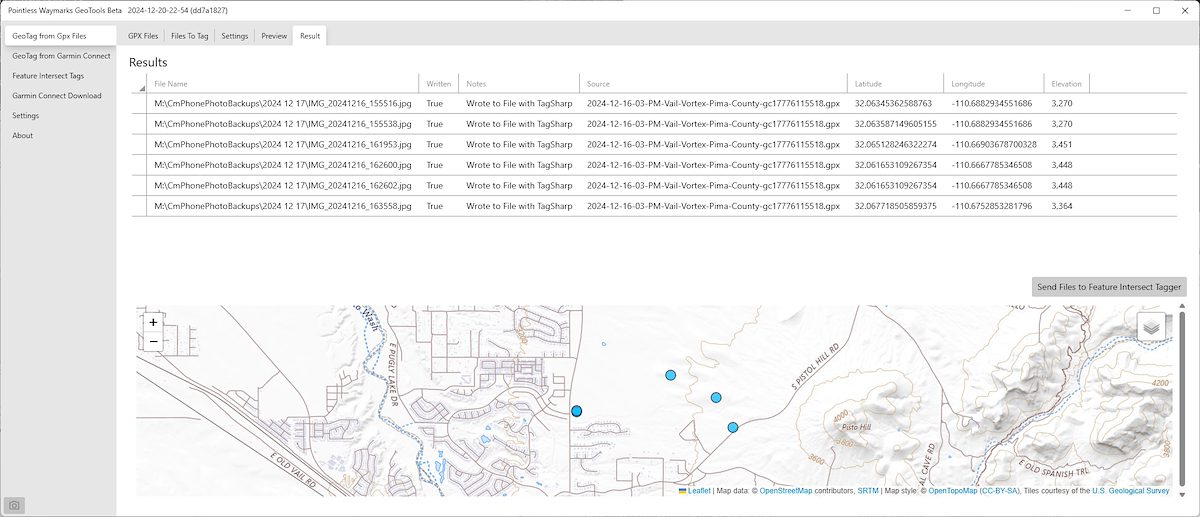 2024 December Geo Tools Results for Geo Tagging from GPX Files