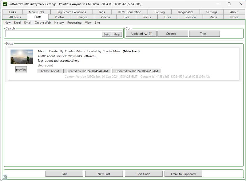 2024 September Pointless Waymarks CMS with First Software Post