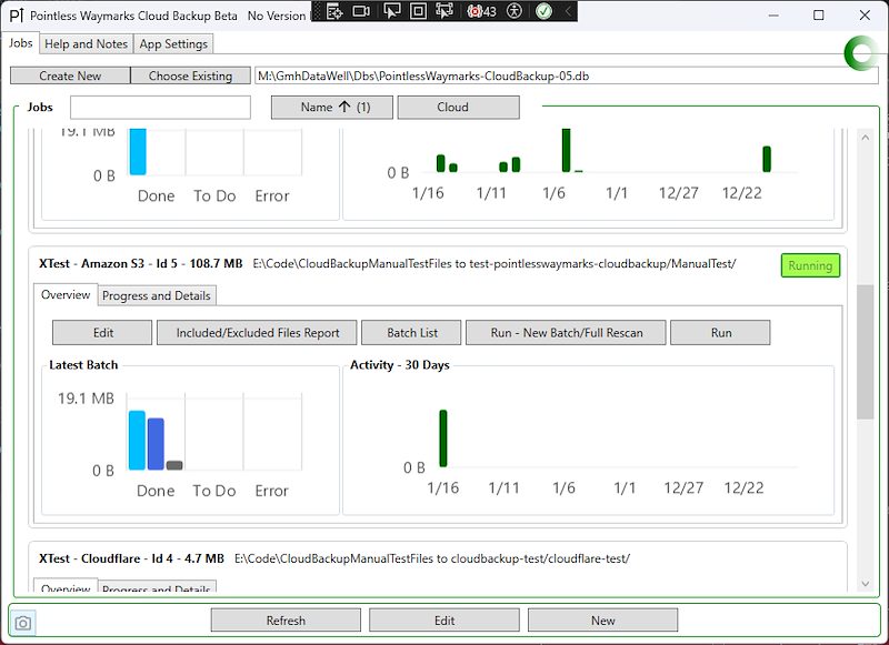 2025 January Pointless Waymarks Cloud Backup Job List with Active Upload