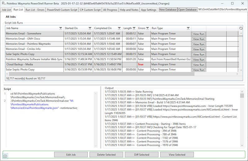 2025 January Pointless Waymarks Power Shell Runner Run List