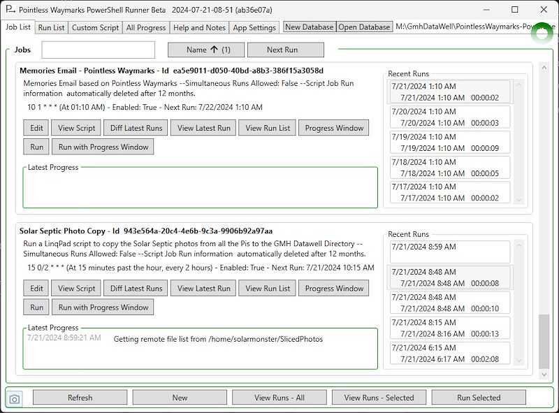 2025 January Power Shell Runner Job List before LiveCharts2