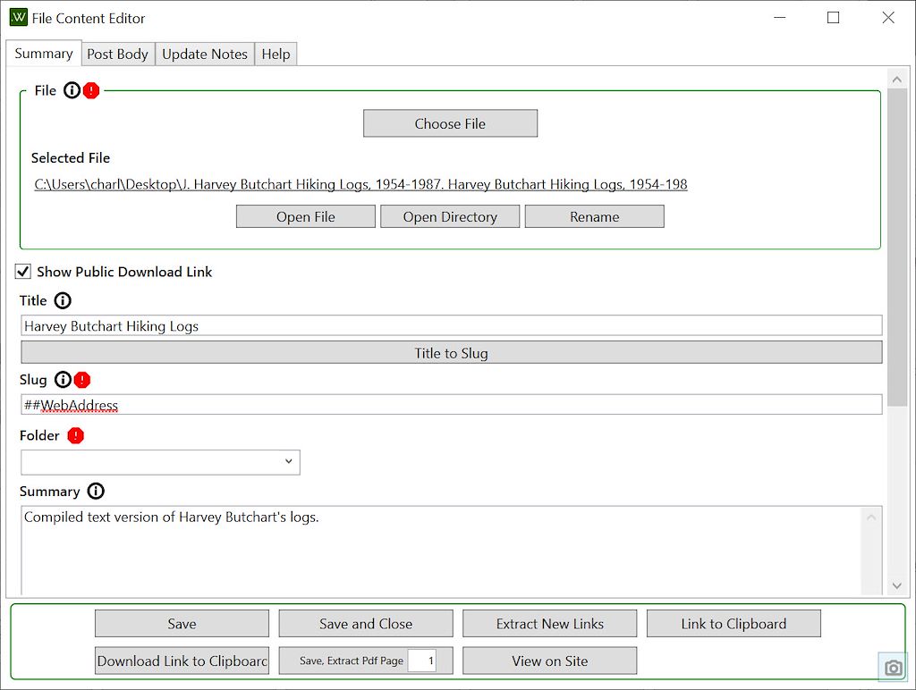 2020 October Pointless Waymarks CMS File Editor Showing Validation And Change Indicators