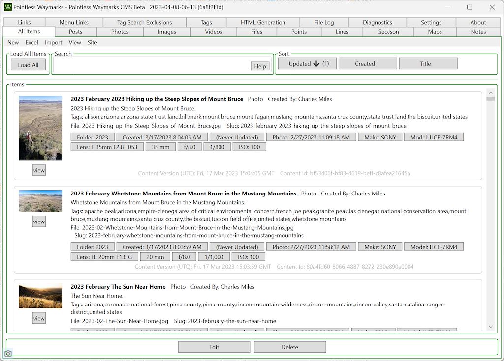 2024 October Pointless Waymarks CMS All Content List