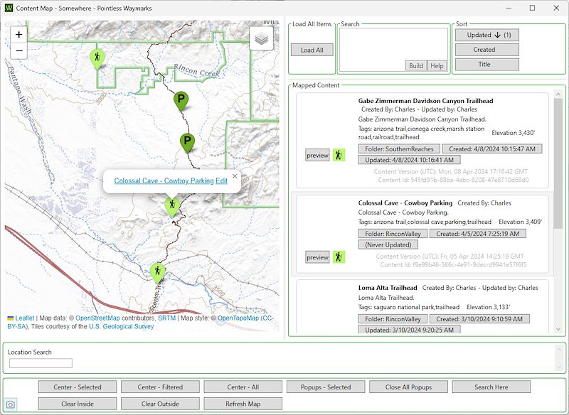 2024 October Pointless Waymarks CMS Content Map List