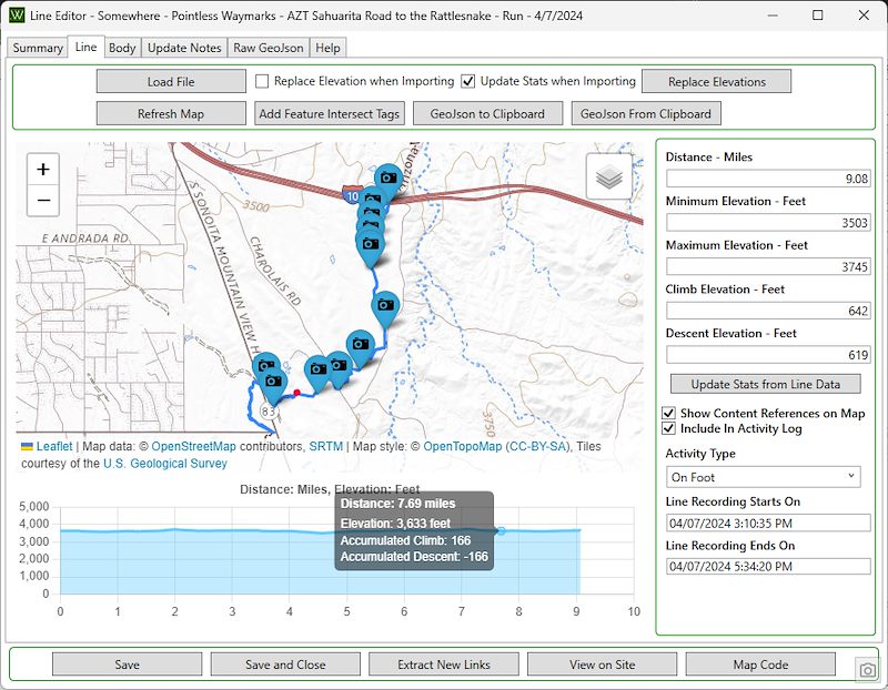 2024 October Pointless Waymarks CMS Line Editor Map Tab