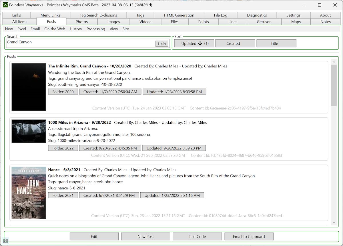 2024 October Pointless Waymarks CMS Posts List